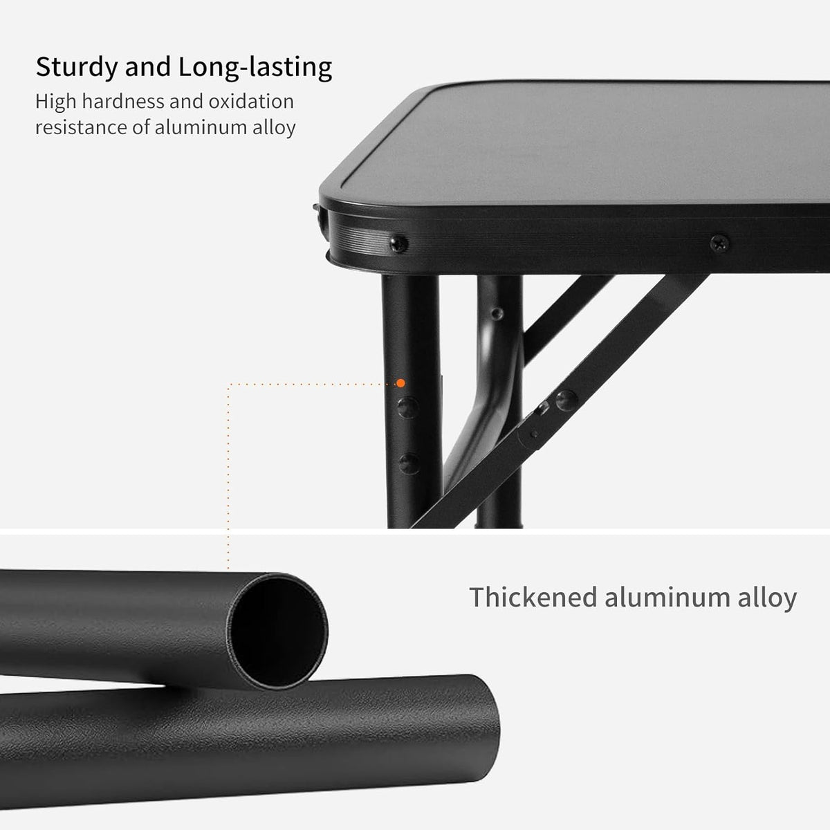 Folding Camping Table, Black Aluminum Frame,2-Position Adjustable Height,Lightweight Carry Handle, Portable for Travel, Camping Outdoor Use, 2 Ft x 1.5 Ft(Small), Black