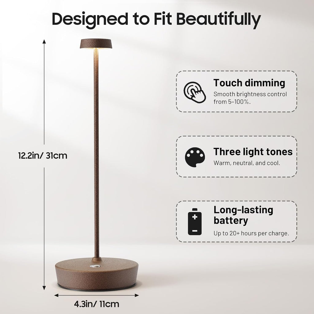 2 Pack Rechargeable Cordless Table Lamp, 6000mAh Battery Table Light