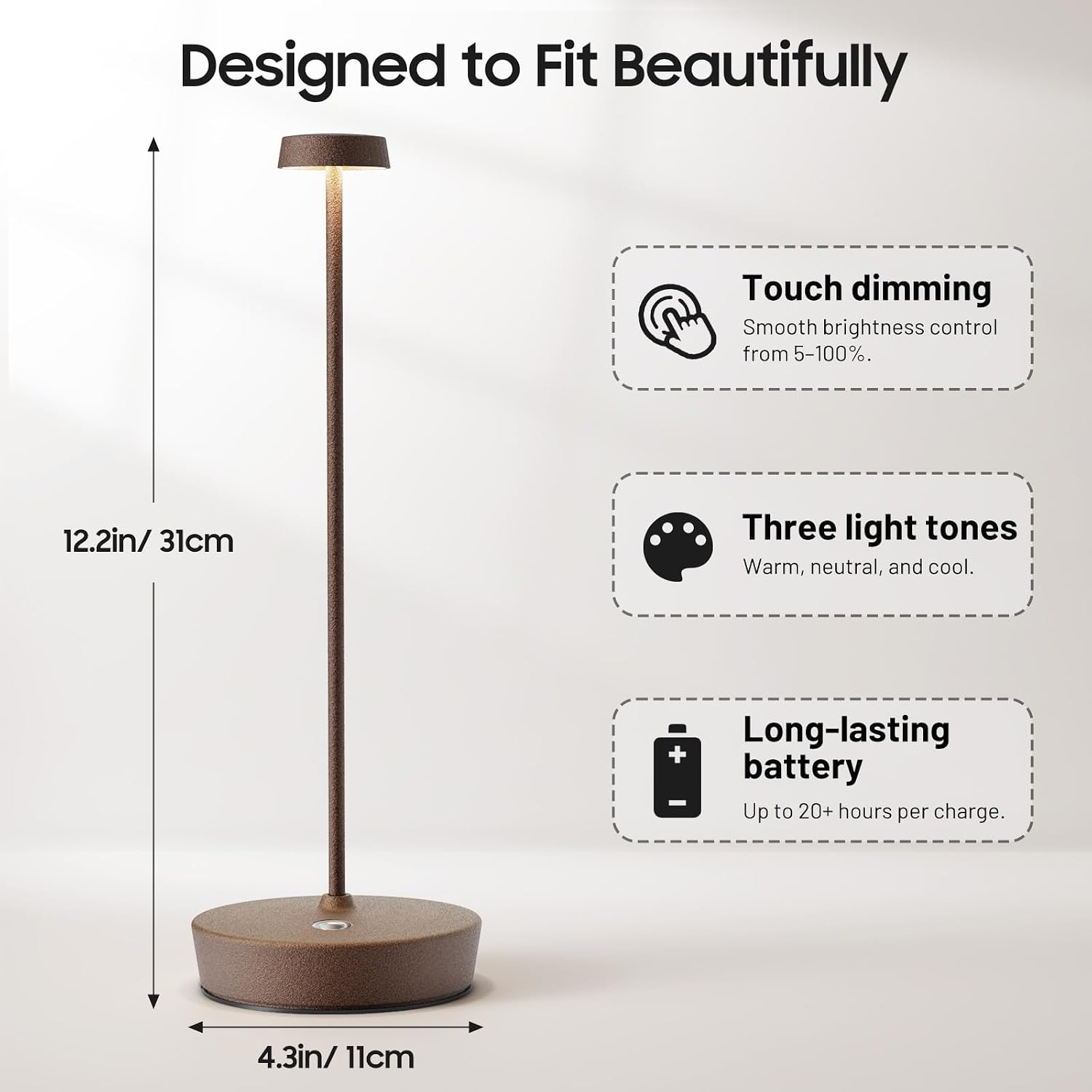 2 Pack Rechargeable Cordless Table Lamp, 6000mAh Battery Table Light