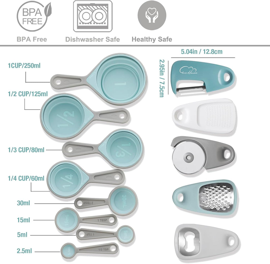 Kitchen Gadgets Set 13 Piece, Essentials for Kitchen RV Camper, Blue
