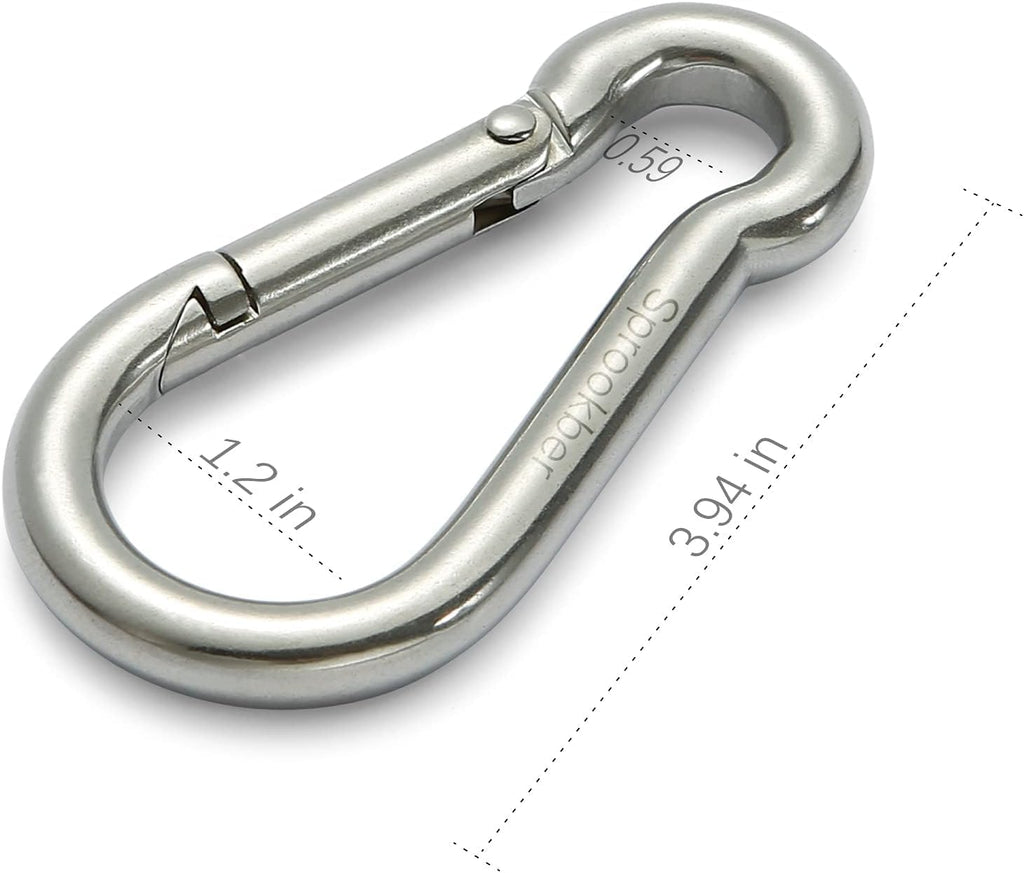 sprookber Stainless Steel Spring Snap Hook Carabiner - 304 Stainless Steel Caribeener Clips, Set of 6