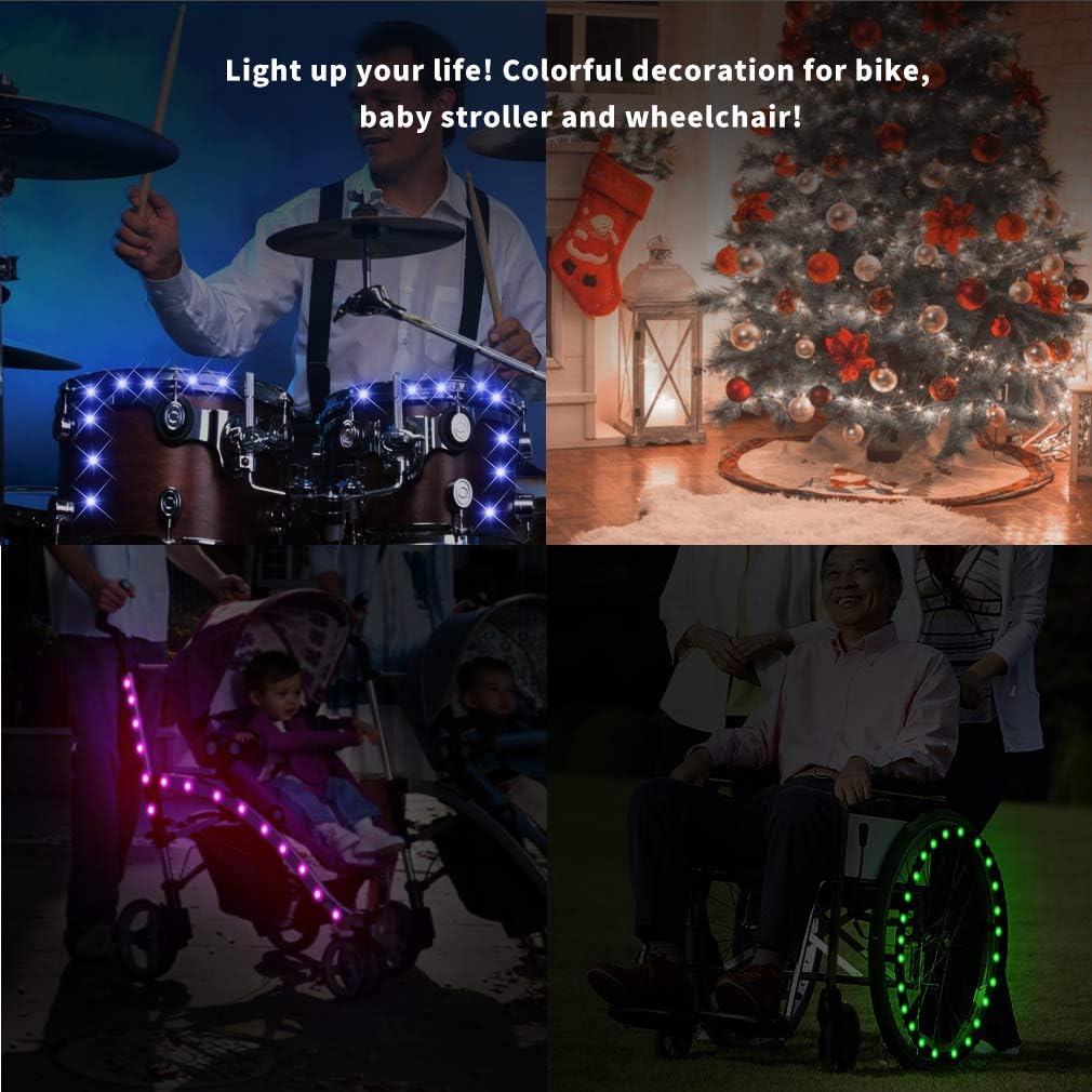 TINANA 2 Tire Pack LED Bike Wheel Lights Ultra Bright Waterproof Bicycle Spoke Lights Cycling Decoration Safety Warning Tire Strip Light for Kids Adults Night Riding