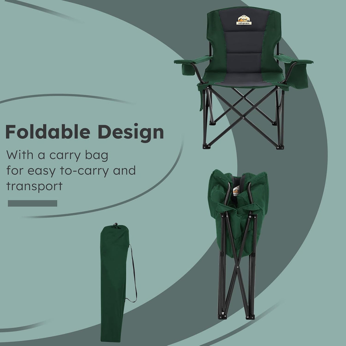 Colegence Oversized Heavy Duty Camping Chairs, 2 Pack, 450 lb, Green