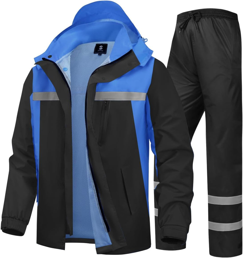 Men's Rain Suit High Visibility Reflective Work Rain Jacket Pants for All Sport Farm Fishing Motorcycle