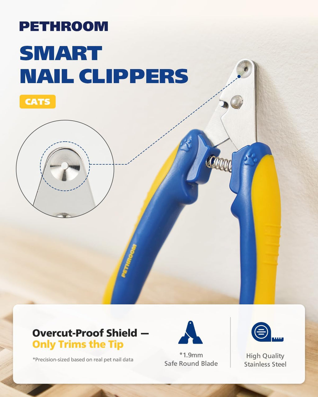 PETHROOM Cat Nail Clipper Trimmer for Indoor Cats, 2mm Circular Cut Hole