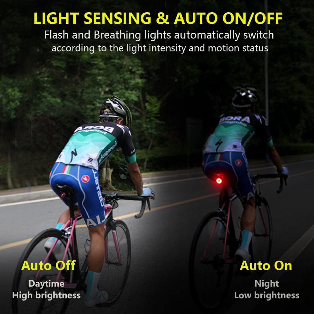 Padonow Smart Bike Tail Light: Auto On/Off Rear Bicycle Flashlight Ultra Bright Back Brake Light High Lumen Daytime Strobe USB Rechargeable Safety Red Led Taillight Waterproof Road Cycling Lights