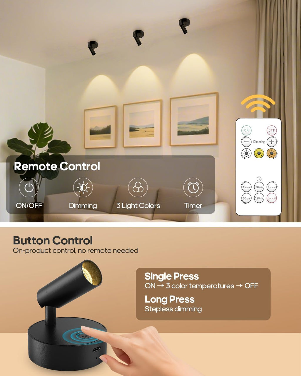 Spotlights Indoor with Remote, 3000Mah Rechargeable Wireless Plant Light