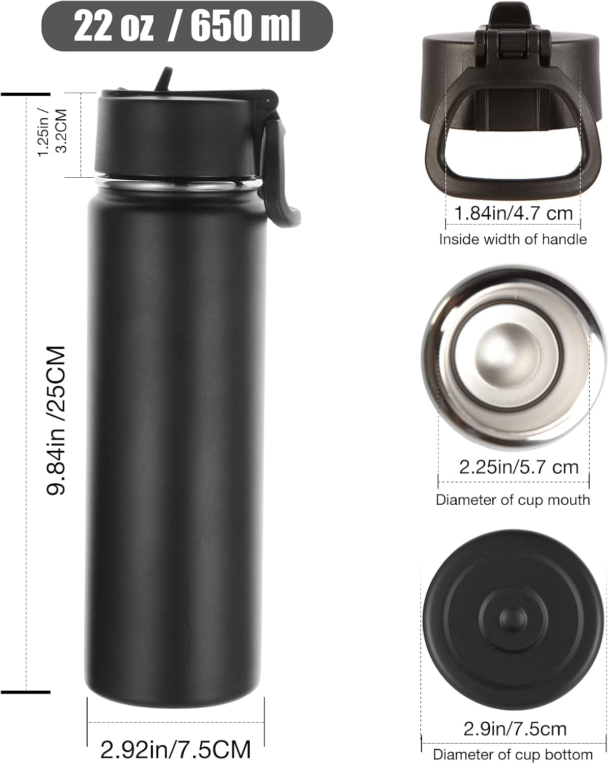Volhoply Insulated Water Bottles with Straw Bulk 4 Pack, 22 oz Stainless Steel Sports Bottle with Handle Lid,Double Walled Vacuum Metal Water Cups with Wide Mouth, Reusable Waterbottle(Mix,4 Set)