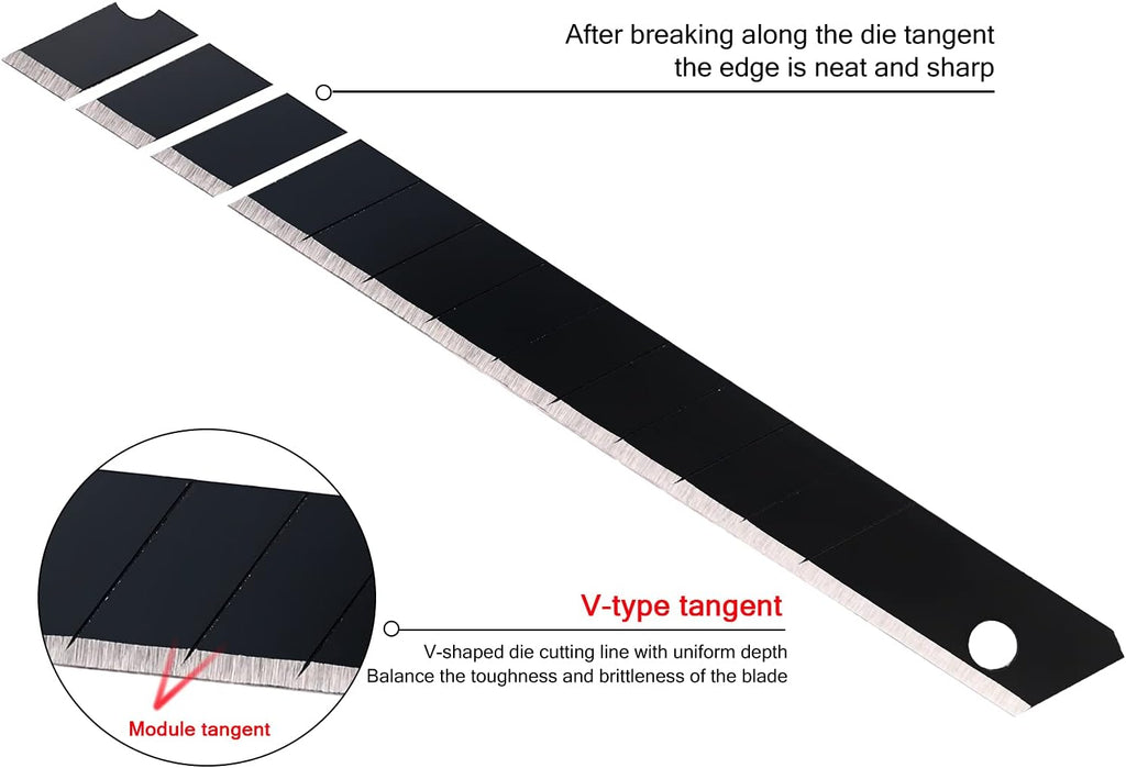FOSHIO 100PCS 60 Degree Carbon Steel Snap Off Blades 9mm for Box Cutters Utility Knife Universal Art Knife Replacement Black Blades