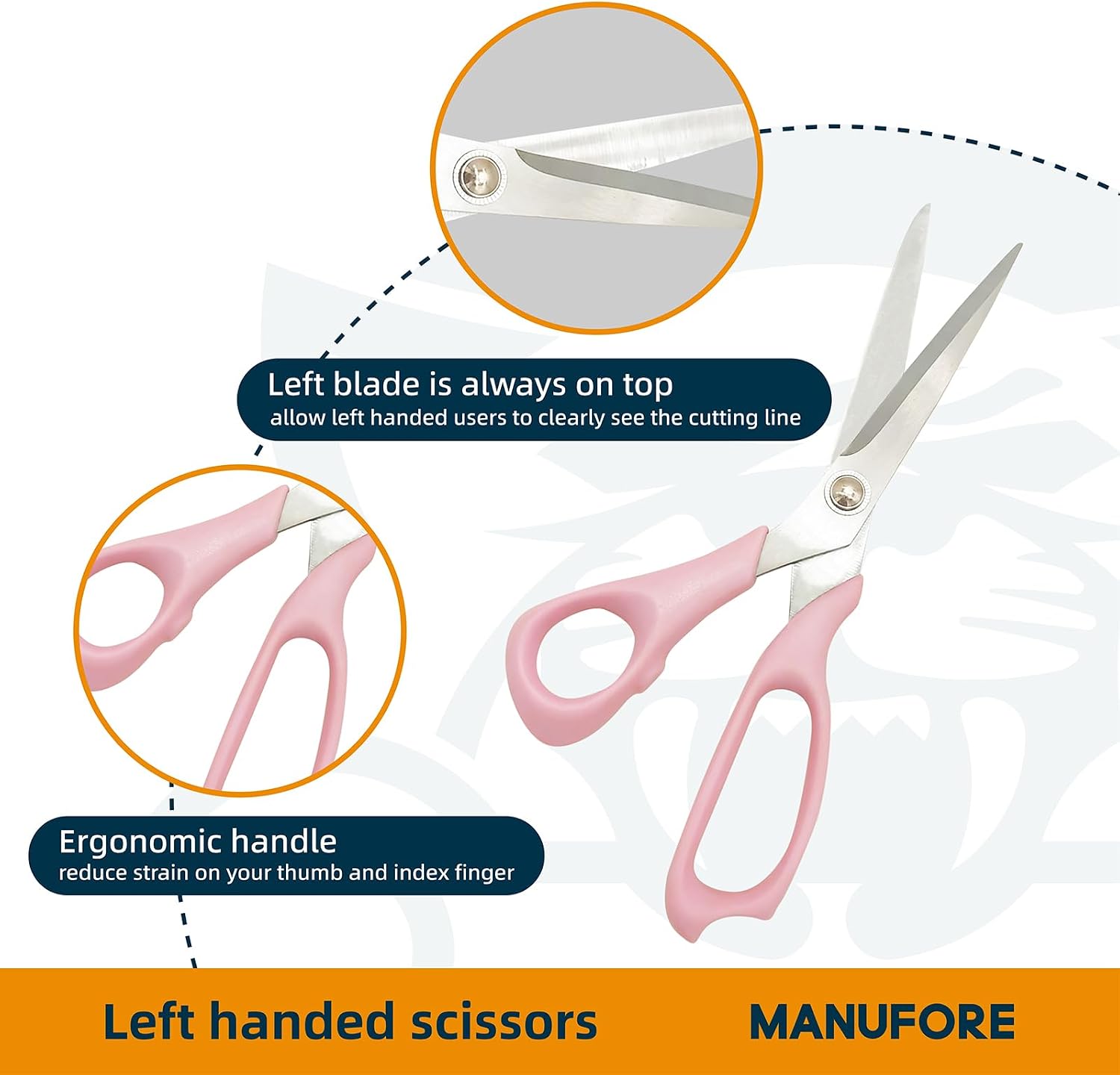 MANUFORE Left-Handed Fabric Sewing Scissors and Rotary Cutter with Blades
