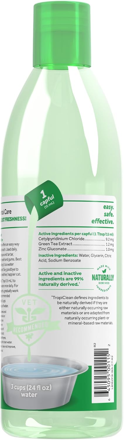 TropiClean Fresh Breath Water Additive for Cats, Cat Breath Freshener, 16oz