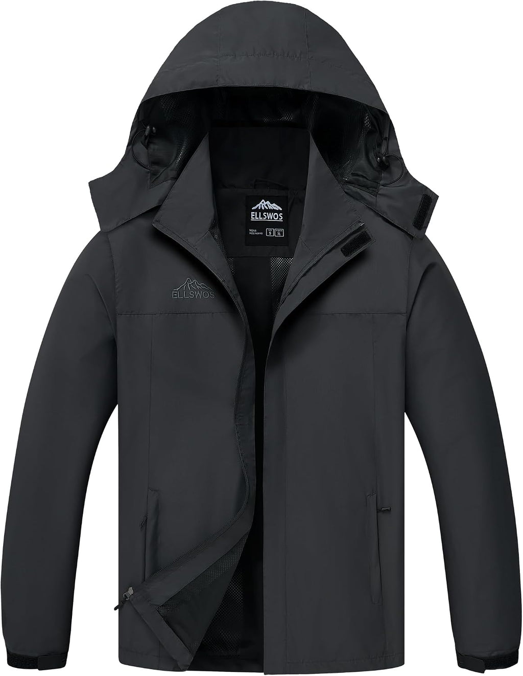ELLSWOS Men's Lightweight Waterproof Rain Jacket with Detachable Hood