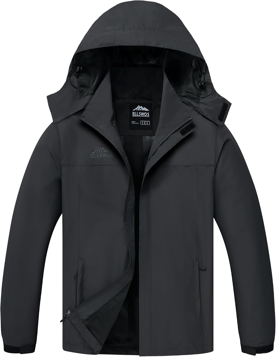 ELLSWOS Men's Lightweight Waterproof Rain Jacket with Detachable Hood