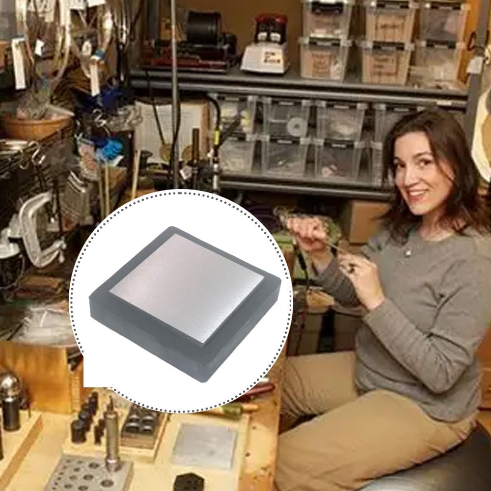 Steel Bench Block Flat Anvil Jewelers Tool with Rubber Block and Stamping Hammer for Jewelry Repairing, Metal Stamping