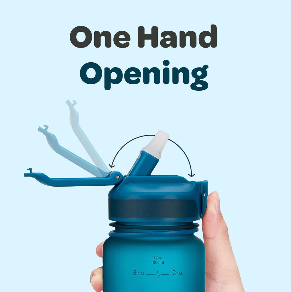Hydracy Motivational Water Bottle with Time Marker and Straw Lid 32 oz