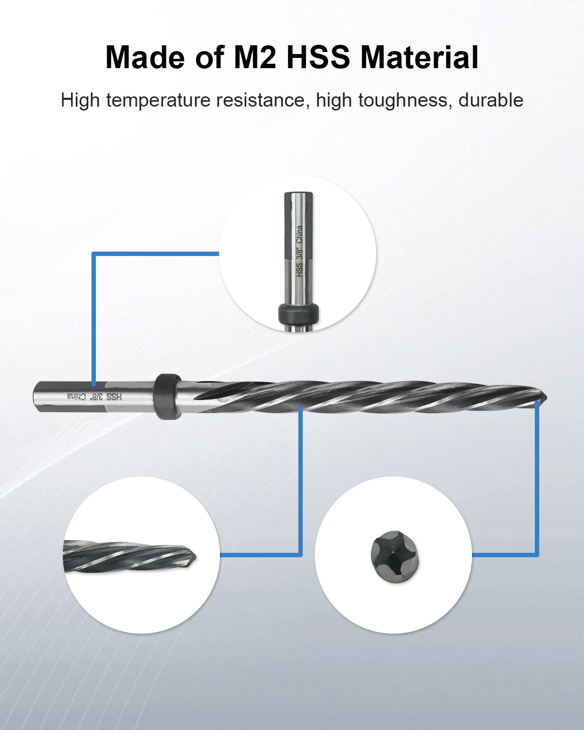3/8" Drill Bridge/Construction Reamer Bit with 1/2" Shank HSS Taper Chucking Reamer Bit Tool for Steel Metal Wood Alloy Drilling Hole