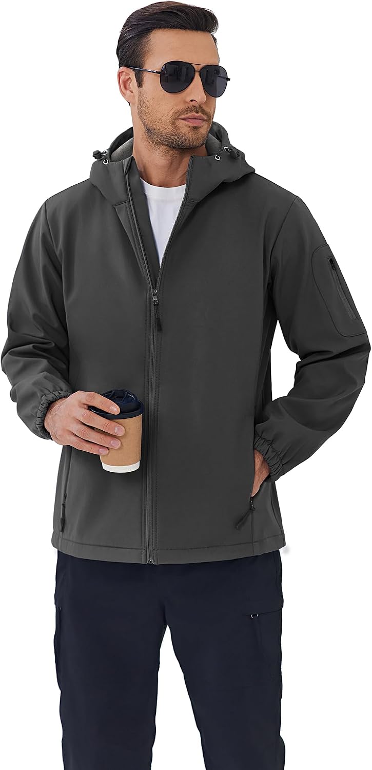 COOFANDY Men's Hooded Softshell Jacket Waterproof Fleece Lined Windbreaker Lightweight Outdoor Hiking Jacket