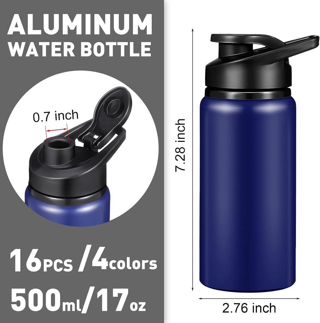 Mimorou 16 Pack Aluminum Water Bottles Bulk,Blue, Black, Red, Gray,17 Oz