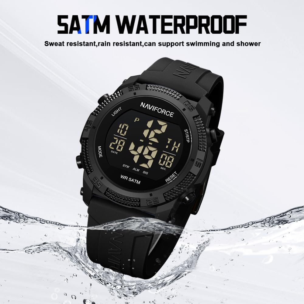 NAVIFORCE Men Sports Waterproof Digital Watches with Stopwatch Alarm Rubber Strap Wristwatch for Women，Gift