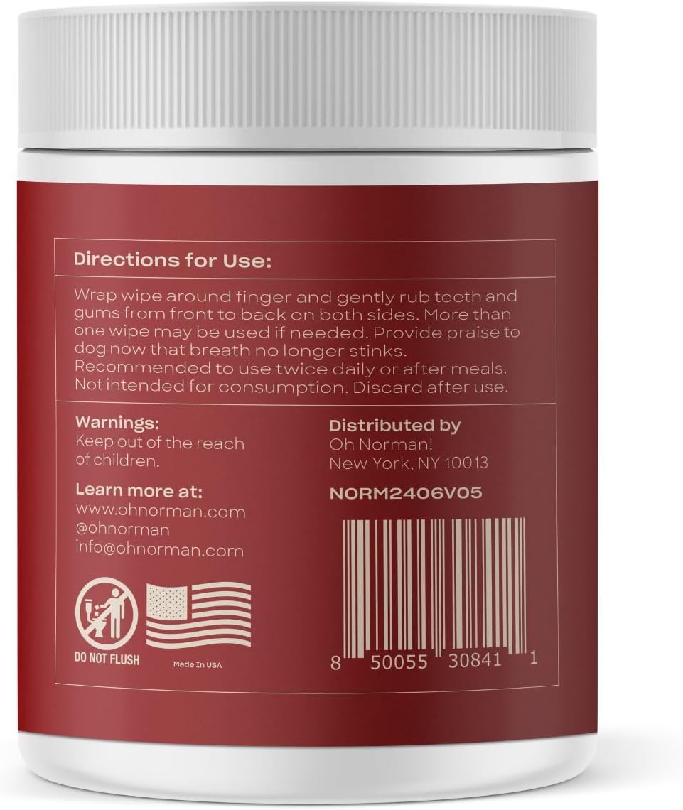 OH NORMAN! Dog Dental Finger Wipes, Fresh Breath, Vet Developed, 50 Ct