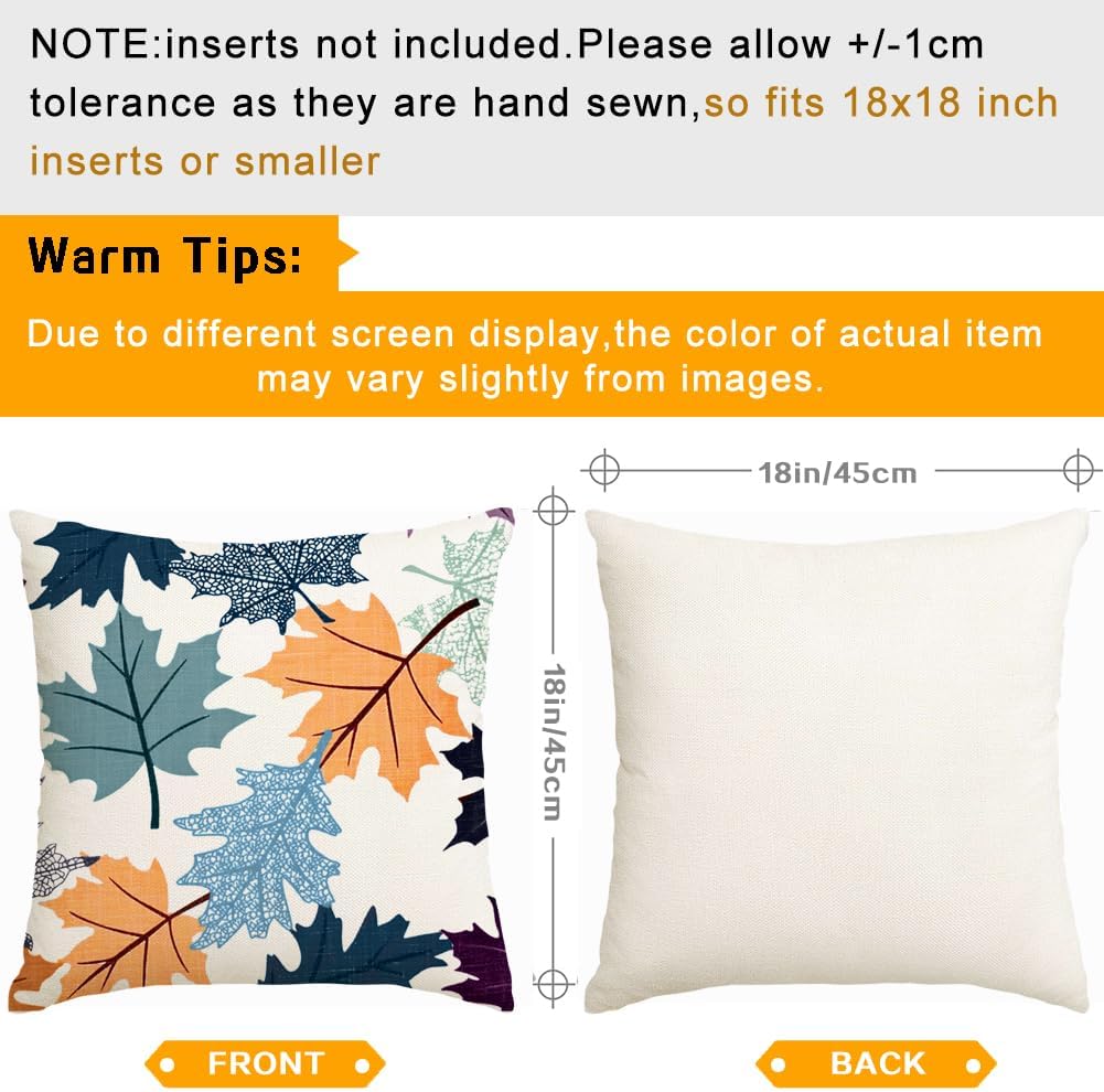 Fall Pillow Covers 18x18 Set of 2,Blue Maple Leaves Outdoor Thanksgiving