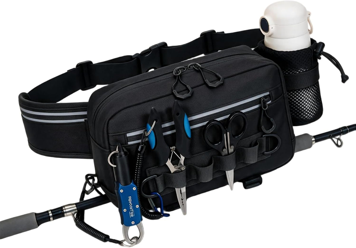 Fishing Waist Pack with Rod Holder, Waterproof Tackle Fanny Pack