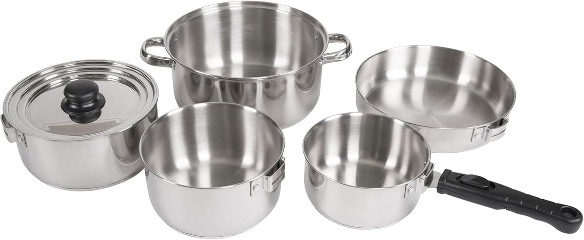 Stansport Stainless Steel Camping Cookware Set – Durable Nesting Mess Kit for Backpacking, Hiking & Outdoor Cooking – Compact Portable Pot & Pan with Carry Bag – Multiple Sizes for Family to Solo Use