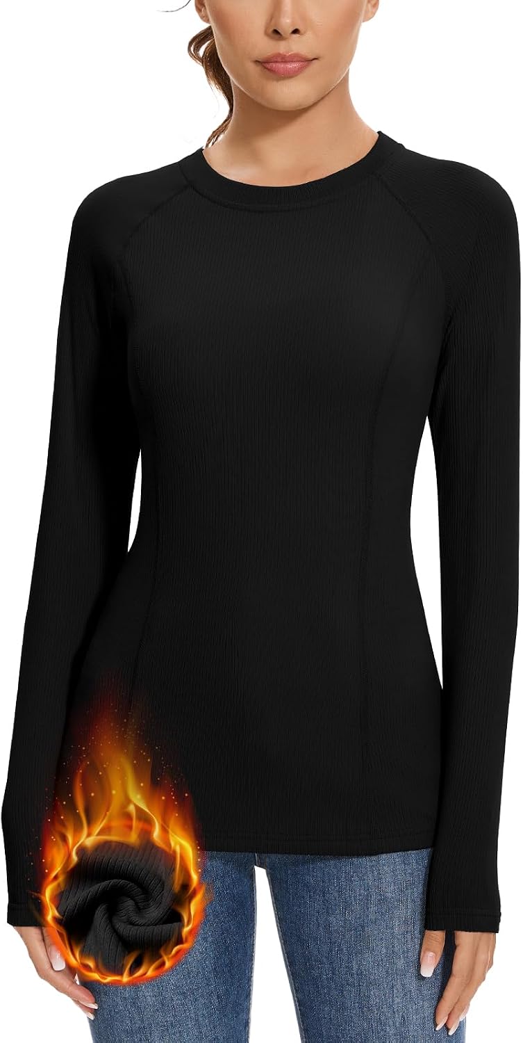WOWENY Thermal Shirts for Women Fleece Long Sleeve Base Layer Top Winter