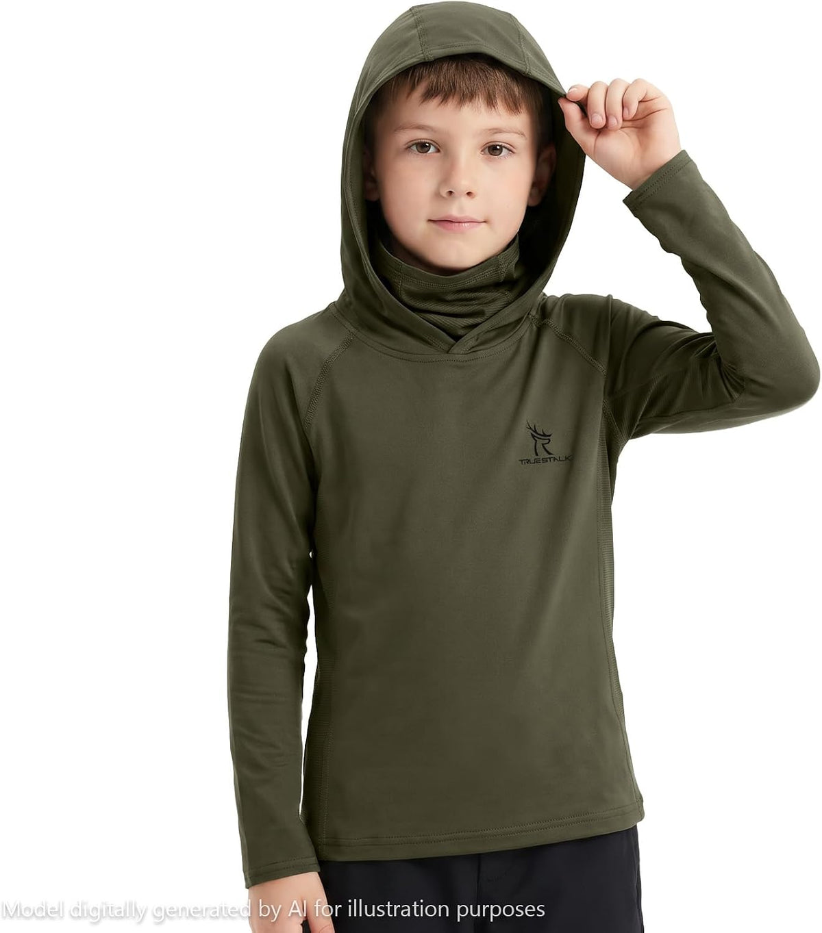 Youth UPF 50+ Camo Hunting Hoodie Shirt with Face Mask