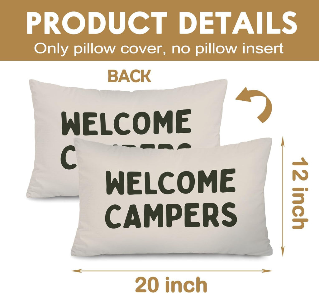 Welcome Campers 12x20 Pillow Cover Camping Decor，