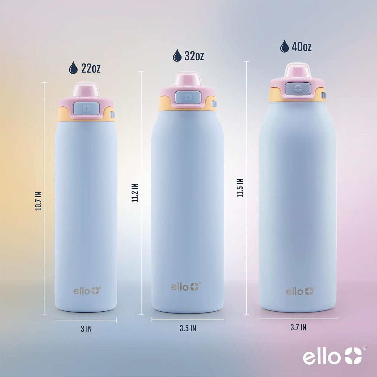 Ello Pop & Fill Insulated Stainless Steel Water Bottle with Quick Fill Lid, Leakproof Locking, Sip or Chug Spout, BPA-Free, Double Wall Vacuum Insulated for Sports, Travel & School- 22oz / 32oz / 40oz