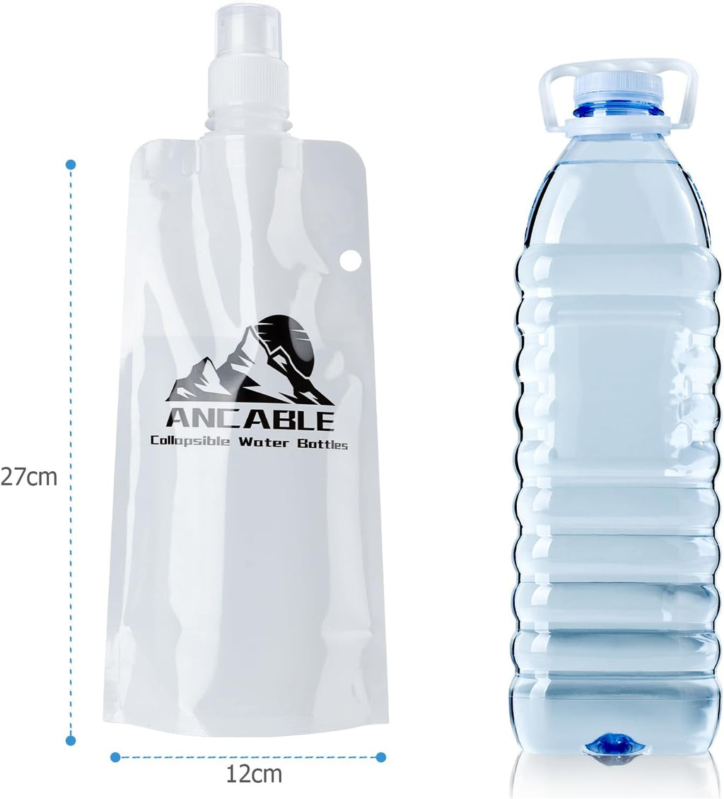 Ancable 17oz Collapsible Water Bottles, 6-Pack Reusable Travel Foldable Water Bottles for Hiking Camping Running Bike, BPA-Free Water Bottle, White