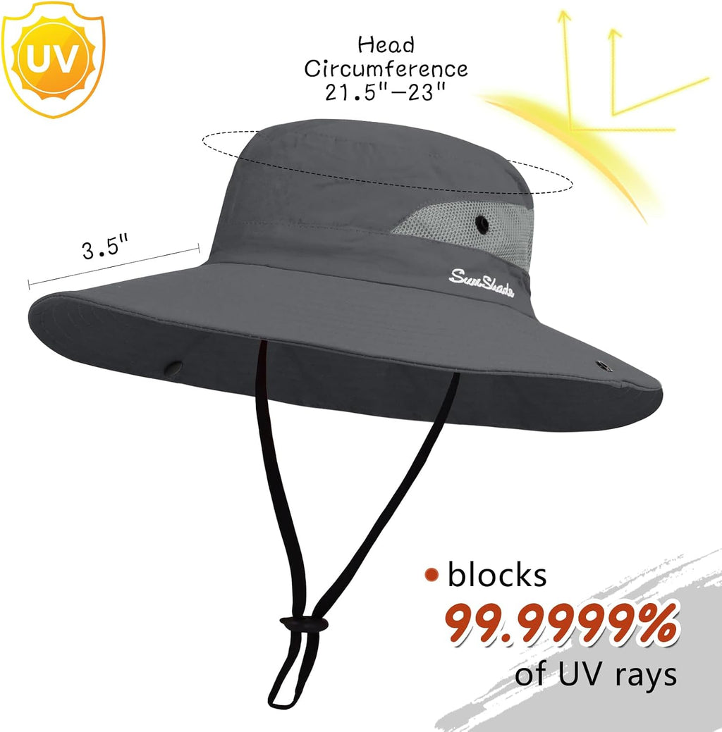 ZOORON Women's Ponytail Safari Sun Hat,Wide Brim UV Protection Bucket Hat