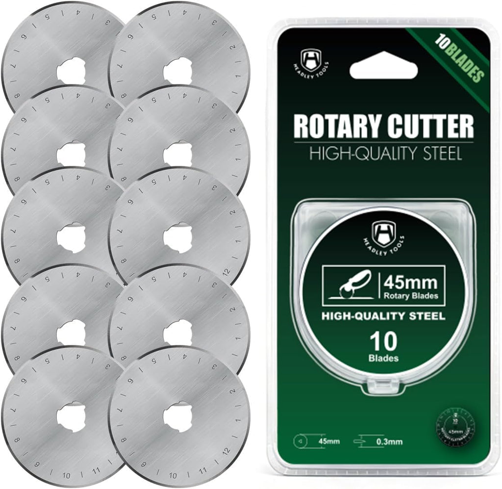 HEADLEY TOOLS 45mm Rotary Cutter Blades 15 Pack Fits Olfa, Fiskars, Replacement Rotary Blade for Arts Crafts Quilting Scrapbooking Sewing, Sharp and Durable