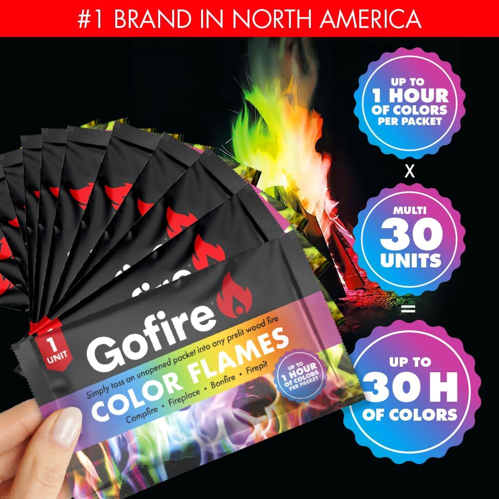 GOFIRE Color Flame - Safe for Indoor & Outdoor, 1 Hour Burn - 30 Pack