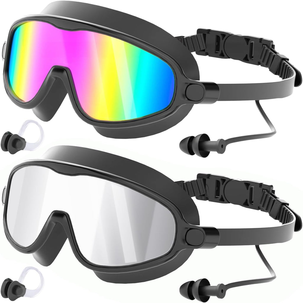 COOLOO Swim Goggles, 2 Pack Wide View Swimming Goggles for Men Women Youth