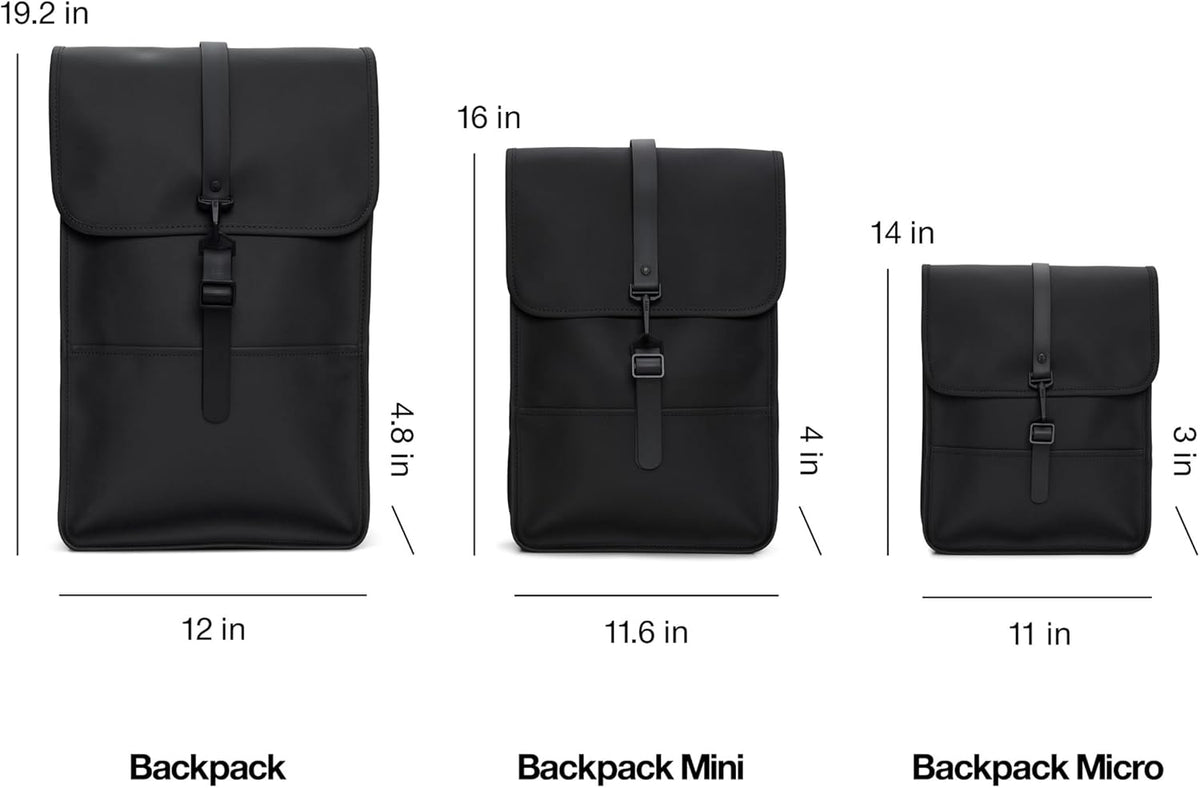 RAINS Backpack Mini, Black Waterproof Laptop Bag for Women and Men, Small
