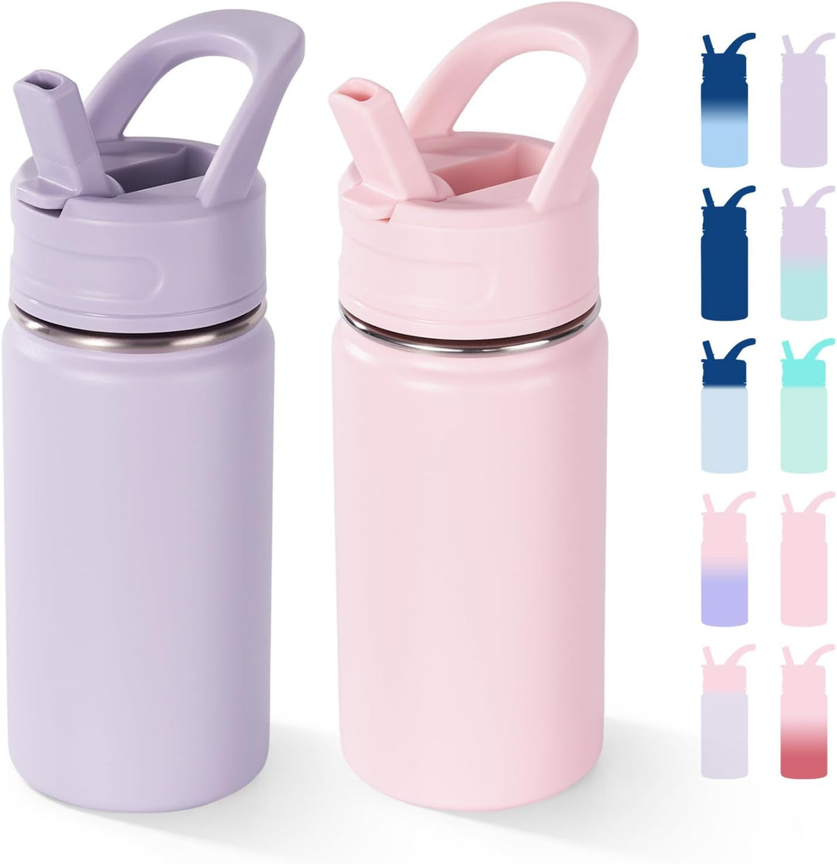 Fijinhom 12oz Water Bottle for School, Bottles with Straws, Stainless Steel Vacuum Insulated Water Bottle, Leak-Proof, BPA-Free, Gentle Purple + Luck