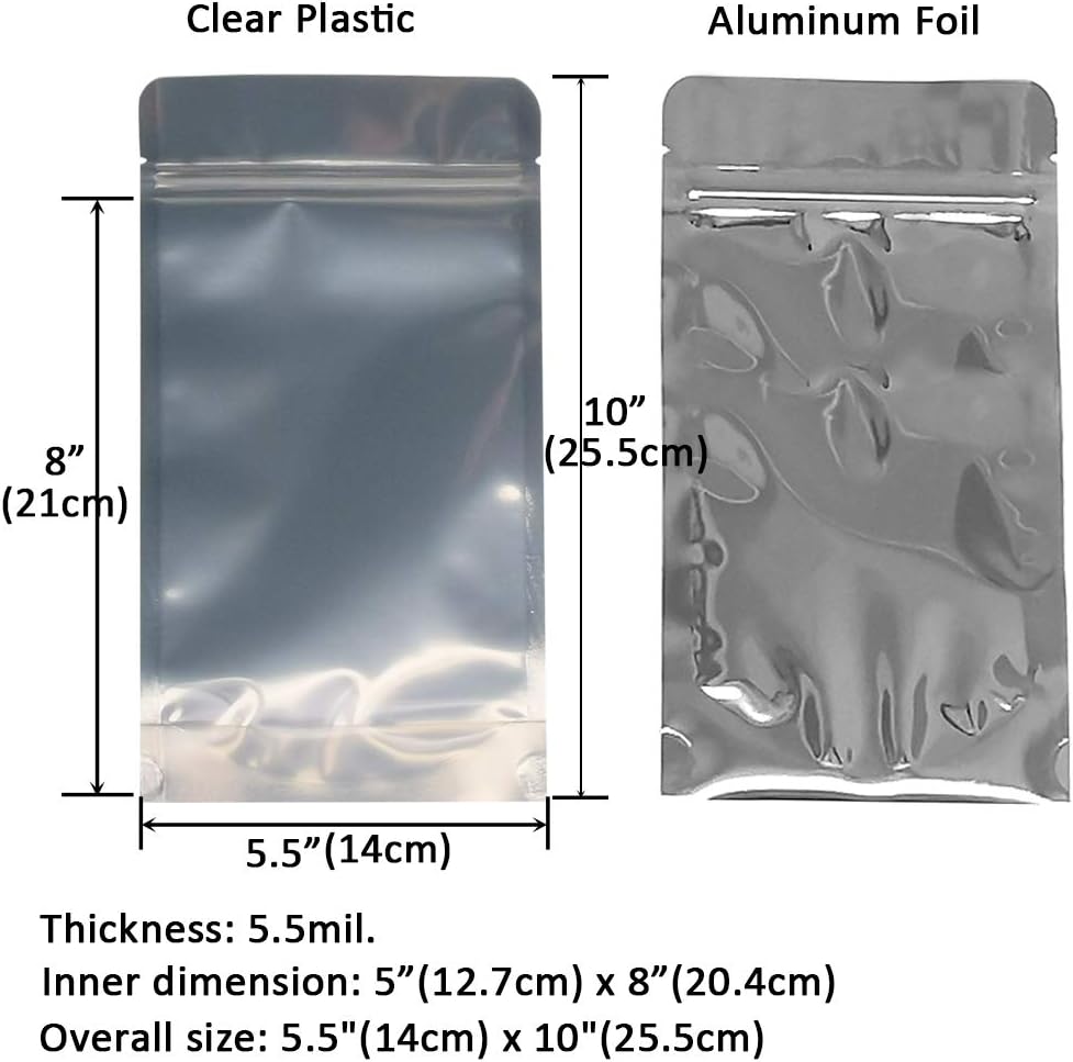 100 Pack 5.5 x 10 Inch Stand Up Pouch Bags Zipper Mylar Bags