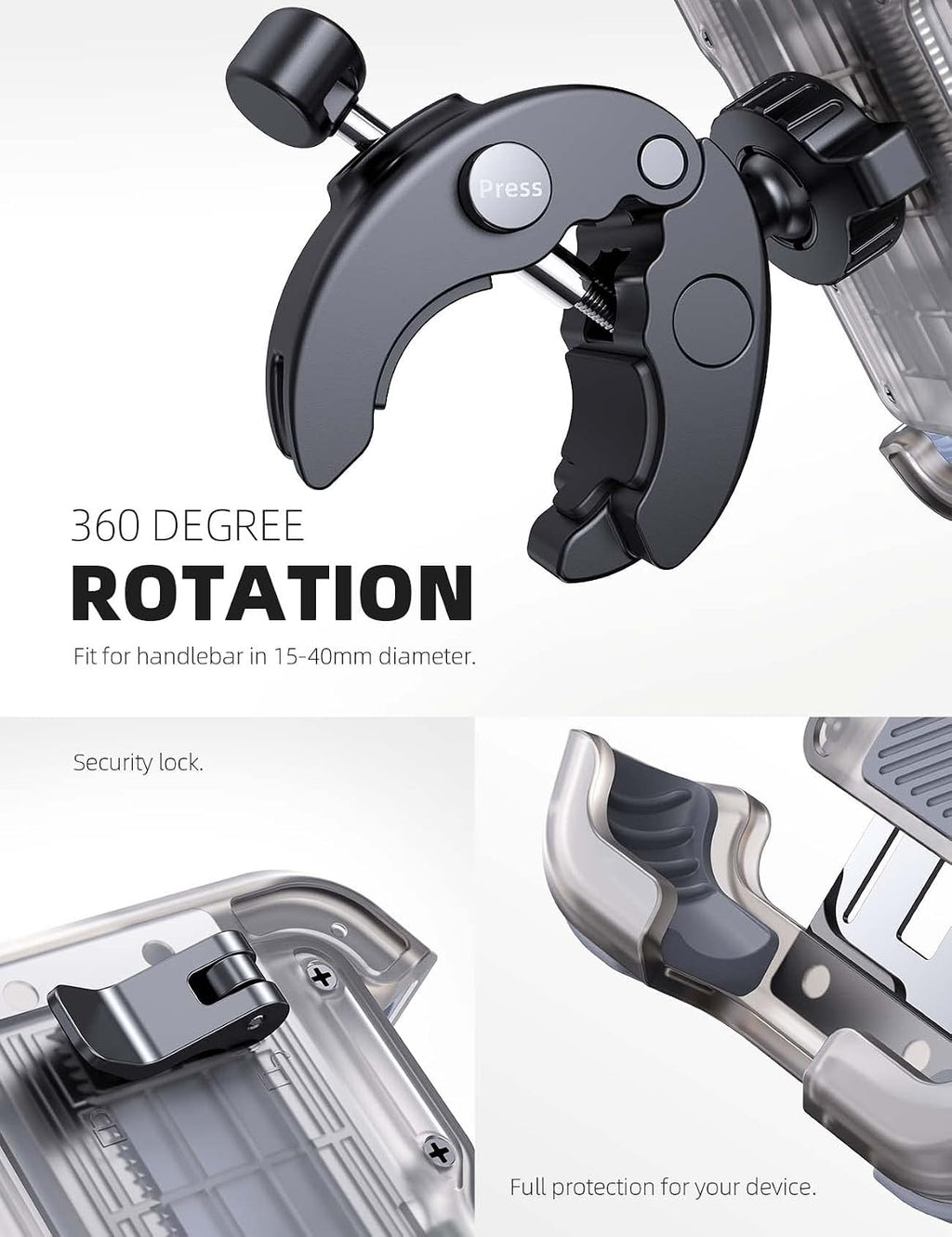Lamicall Motorcycle Bike Phone Holder with Upgrade Quick Install Bar Clip