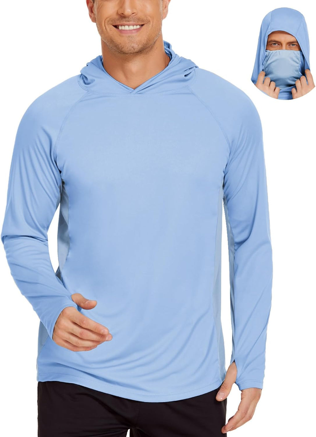 COOrun Men's Hooded Sun Shirts with Mask Fishing Shirts for Men Long Sleeve UPF 50 Rash Guards Cooling Hoodies Hiking Shirts