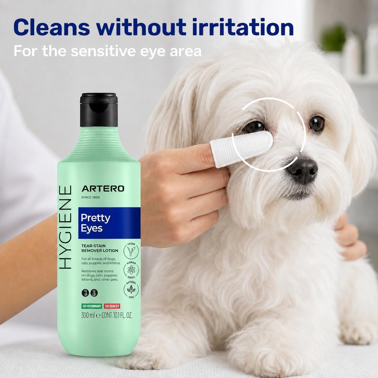 ARTERO Pretty Eyes. Eye Cleaner. Effectively removes Tear Stains from the Tear ducts of Dogs and Cats, ensuring a Clean and Healthy Appearance. 300 ml Bottle for Regular use.