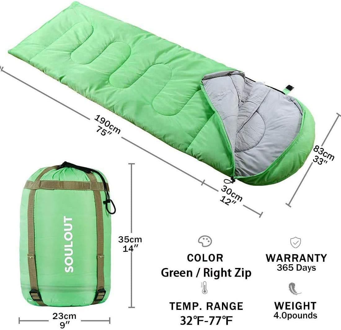 SOULOUT 3-4 Season Sleeping Bag for Adults & Teens - Camping