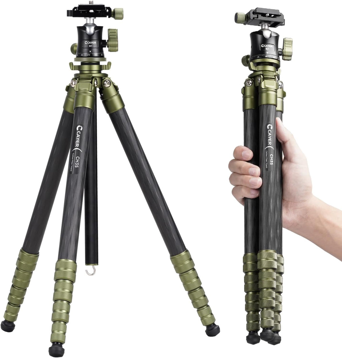 Cayer CH35 Travel Tripod, 53.6" Carbon Fiber Tube with Compact Ball Head