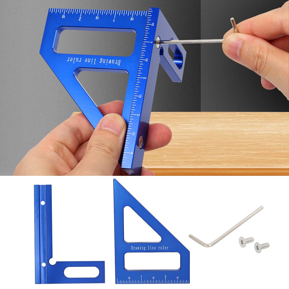 Imperial 3D Multi-Angle Measuring Ruler,45/90 Degree Aluminum Alloy Woodworking Square Protractor, Miter Triangle Ruler High Precision Layout Measuring Tool for Engineer Carpenter,003B