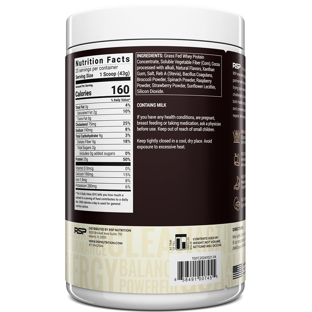 TrueFit Grass-Fed Whey Protein Powder with Fiber for Meal Replacement Shake