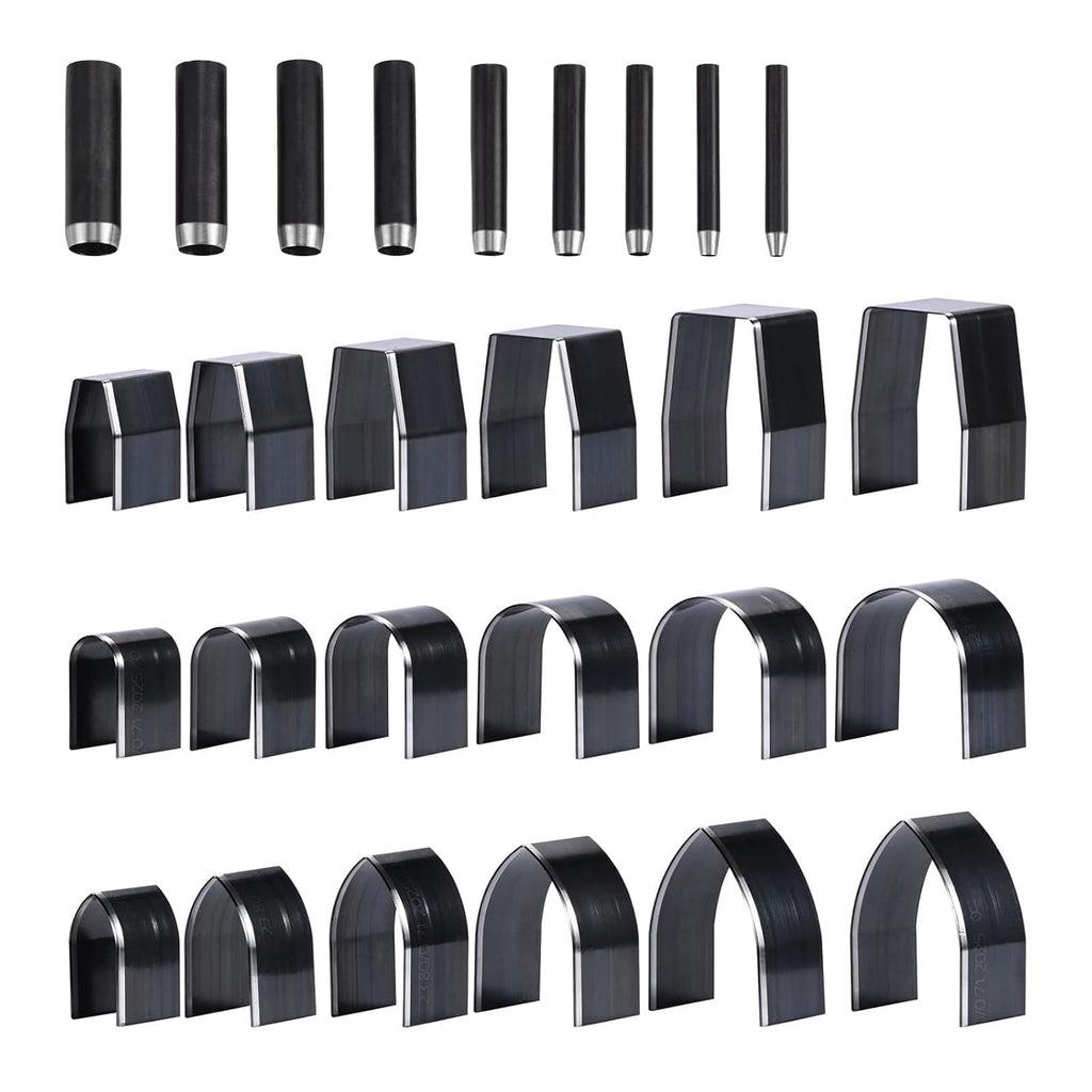 Leather Circle Cutter Tool Set 27 Pcs Leather Punch Set, 9 Round Hole18 Decorative Belt End Punches for Leatherworking, with EVA Case Rubber Mat for Belt, Strap, Bag Making