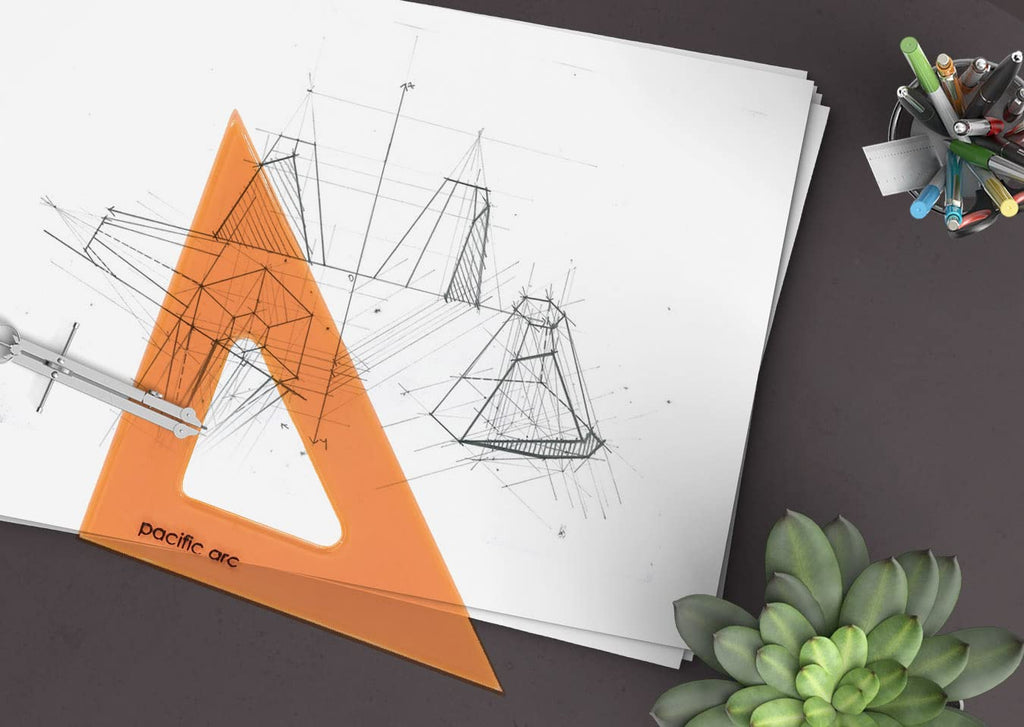 Pacific Arc's Scholastic Triangle - 12 inch - Fluorescent - 45/90 Angle - Polystyrene - Inking Edge - Technical Drawing Tools, Drafting, Architect and Engineering.
