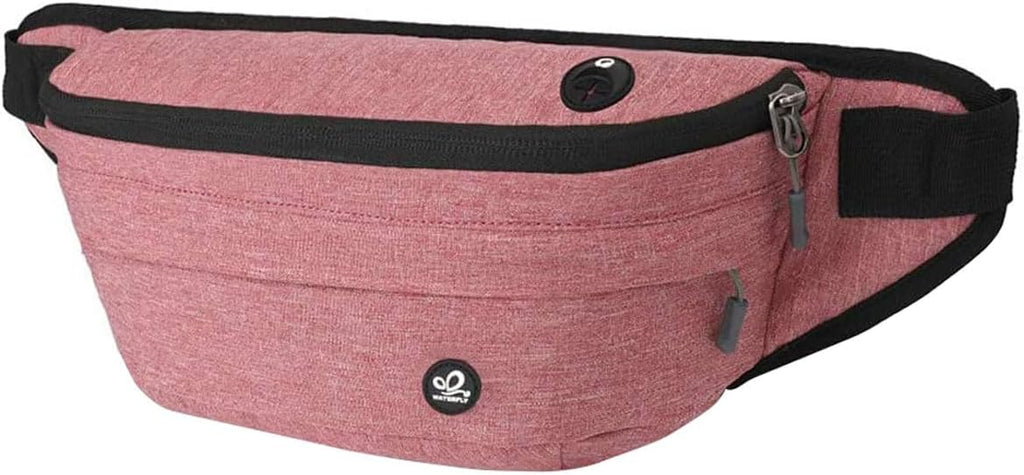 WATERFLY Fanny Pack for Men Women Water Resistant Large Hiking Waist Bag Pack for Running Walking Traveling (Light Red),16.5 x 4.3 x 6 inches,ONJ05