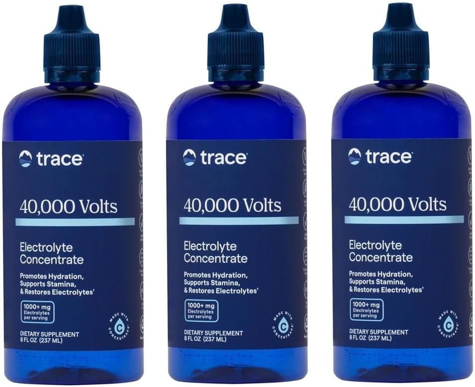 Trace Minerals 40,000 Volts Electrolyte Drops, 3-Pack, 8 fl oz, 144 Serv